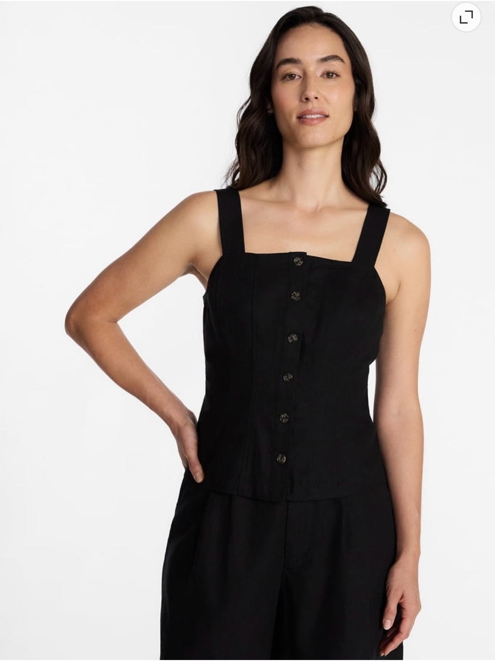 Time and Tru Women's Linen Blend Button Front Tank Top Adjustable Straps Size L